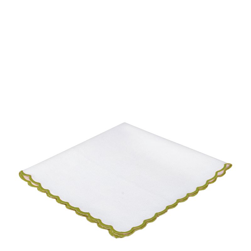 White Scallop Napkin with Light Green Thread