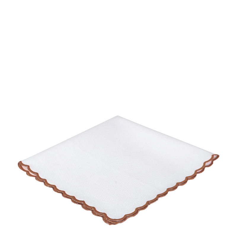 White Scallop Napkin with Brown Thread