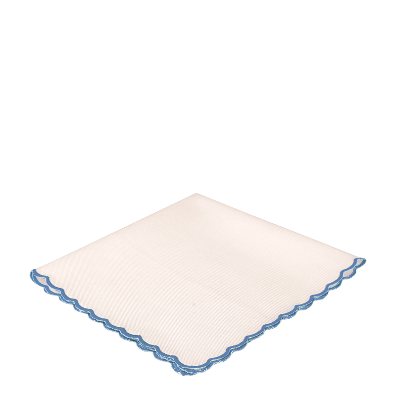Beige Scallop Napkin with Blue Thread