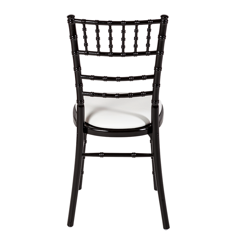 Bamboo Chair in Black with White Vinyl Seat Pad Hire Options Greathire London