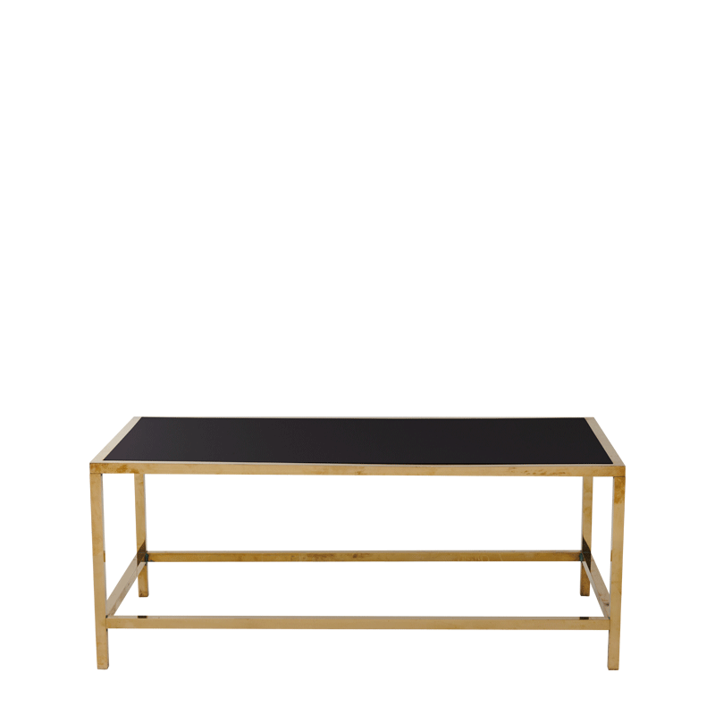 Unico Rectangular Coffee Table with Gold Frame and Black Top Hire