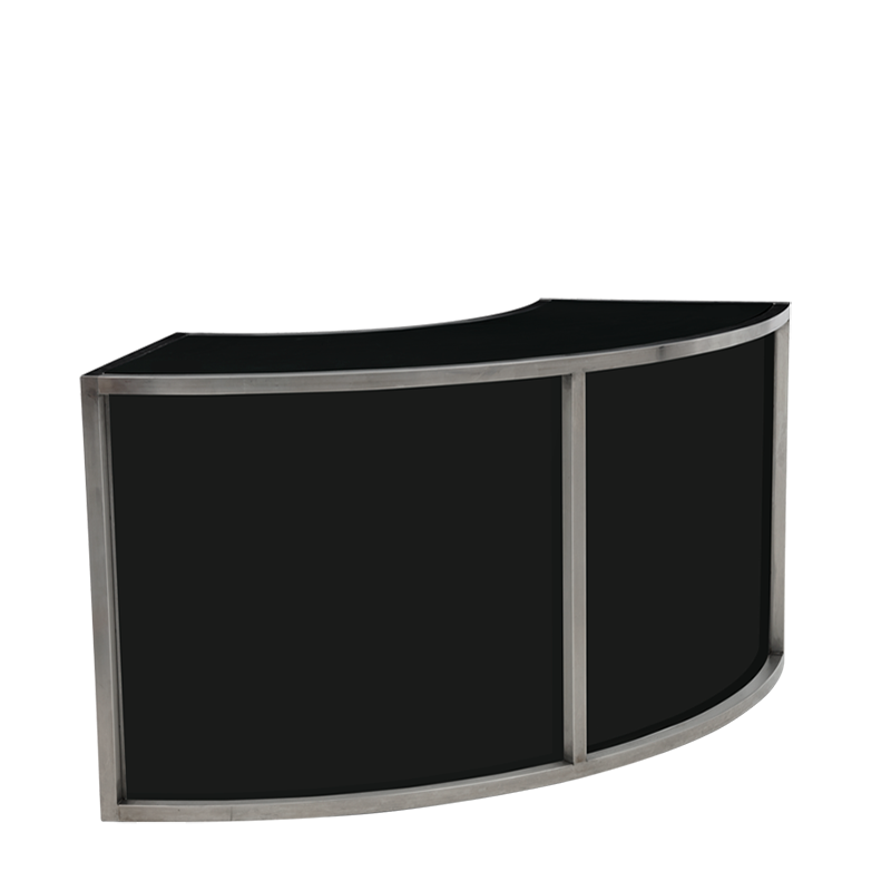 Unico Curved Bar with Stainless Steel Frame and Black Panels Hire