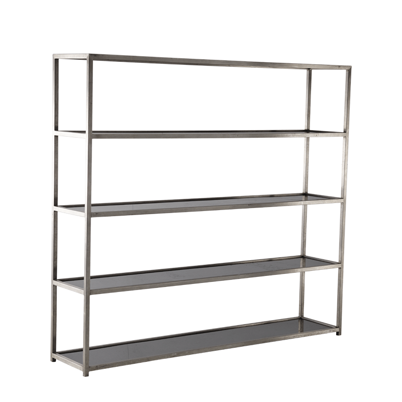 Unico Shelving Unit with Stainless Steel Frame and Black Panels Hire
