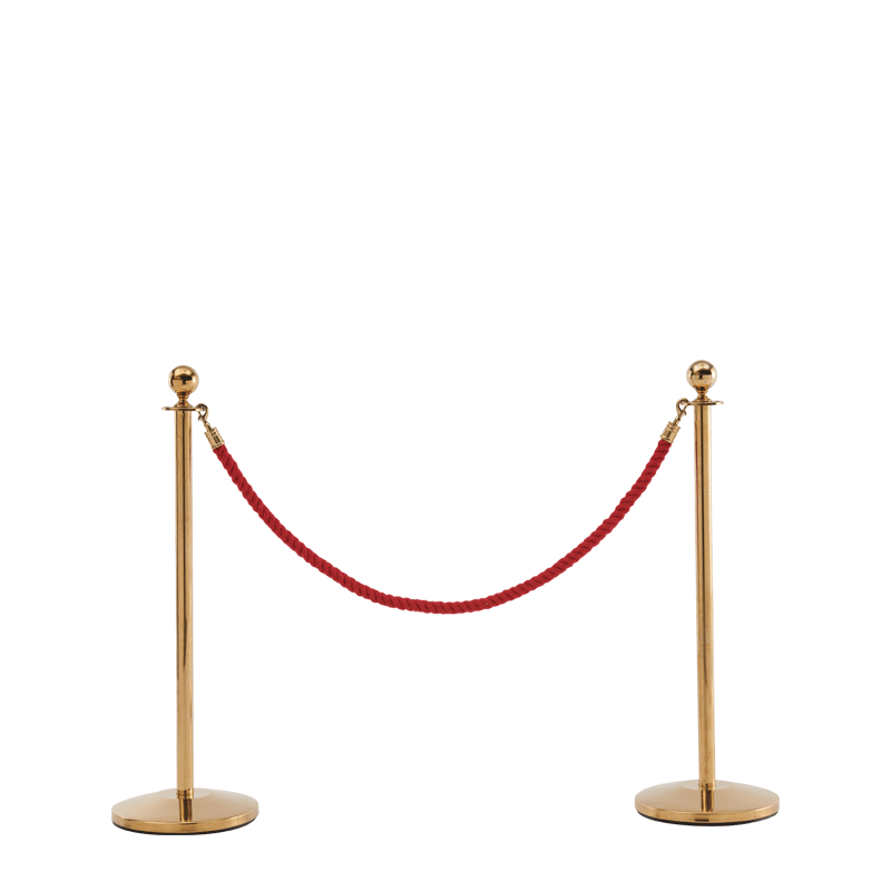 Stanchion in Gold Brass with Red Rope Hire Options Greathire London