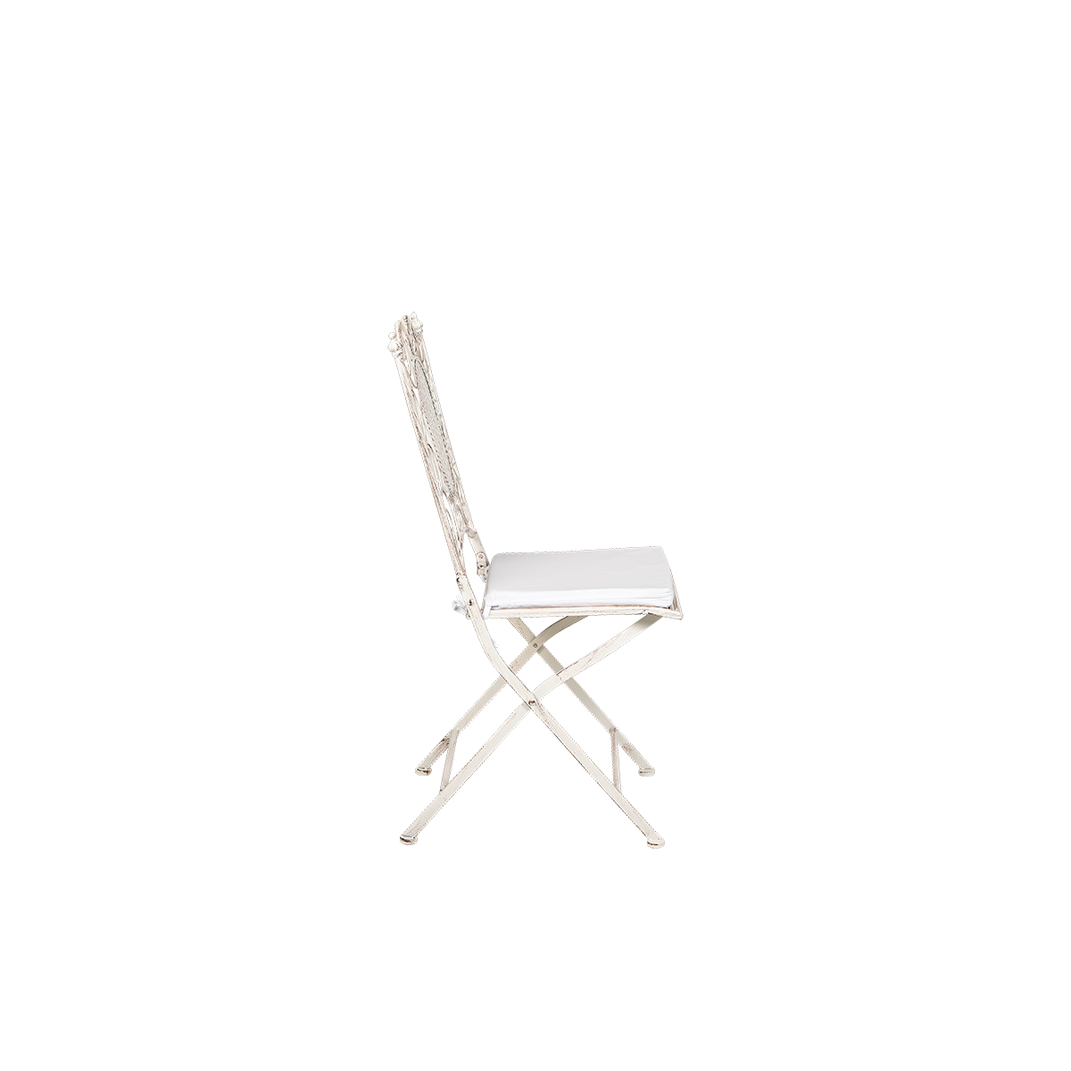Chantilly white wrought iron chair with cushion Hire Options Greathire London