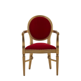 Chandelle Armchair in Gold with Crimson Red Velvet Seat Pad