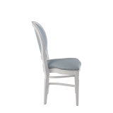 Chandelle Chair in White with Baby Blue Seat Pad