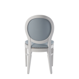 Chandelle Chair in White with Baby Blue Seat Pad