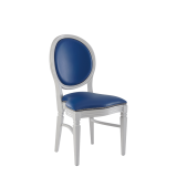 Chandelle Chair in White with Blue Seat Pad