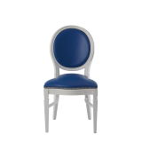 Chandelle Chair in White with Blue Seat Pad