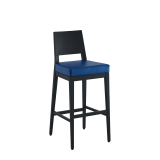 Porcino Bar Stool in Black with Blue Seat Pad