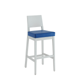 Porcino Bar Stool in White with Blue Seat Pad