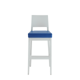Porcino Bar Stool in White with Blue Seat Pad