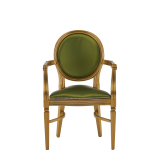 Chandelle Armchair in Gold with Chartreuse Green Seat Pad