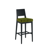 Porcino Bar Stool in Black with Chartreuse Green Velvet Seat Pad