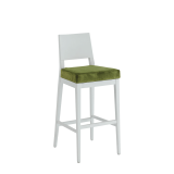 Porcino Bar Stool in White with Chartreuse Green Velvet Seat Pad