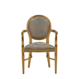Chandelle Armchair in Gold with Damask Moonshine Seat Pad
