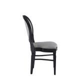 Chandelle Chair in Black with Damask Moonshine Seat Pad