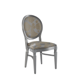 Chandelle Chair in Silver with Damask Moonshine Seat Pad