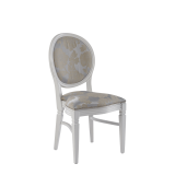 Chandelle Chair in White with Damask Moonshine Seat Pad