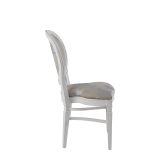 Chandelle Chair in White with Damask Moonshine Seat Pad