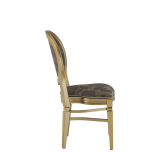 Chandelle Chair in Gold with Damask Taupe Seat Pad