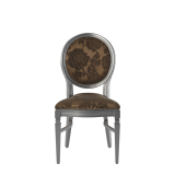 Chandelle Chair in Silver with Damask Taupe Seat Pad