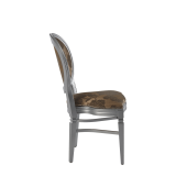 Chandelle Chair in Silver with Damask Taupe Seat Pad