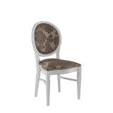Chandelle Chair in White with Damask Taupe Seat Pad