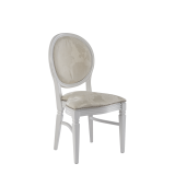 Chandelle Chair in White with Damask Vanilla Seat Pad