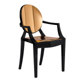 Louis Ghost Armchair in Black with Gold Vinyl Seat Pad