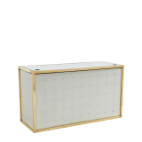 Unico DJ Booth with Gold Frame and White Upholstered Panels