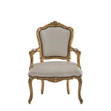 Orleans Armchair in Gold with White Leather Seat pad