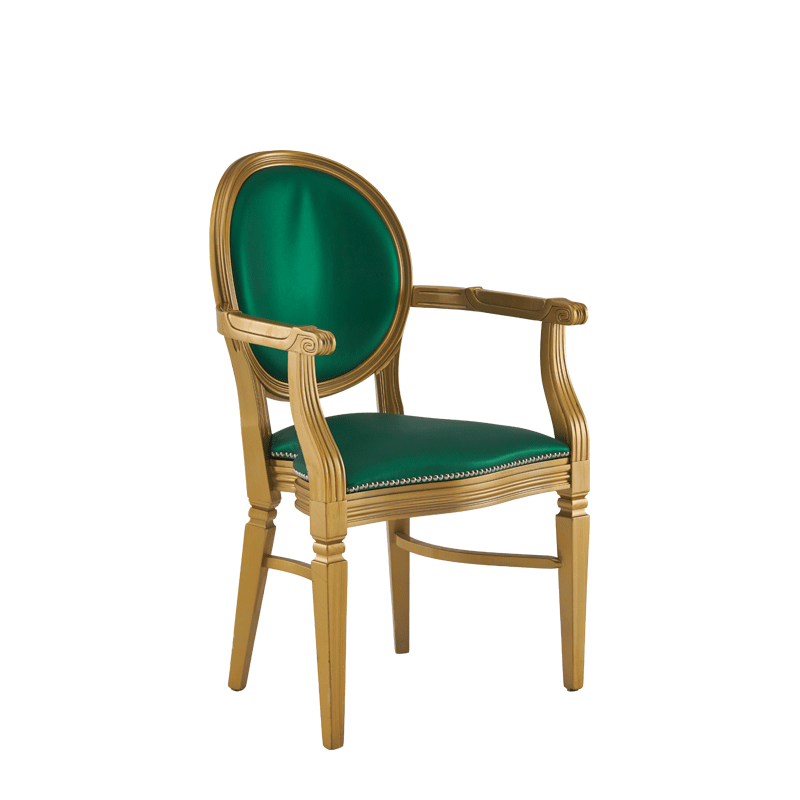 Chandelle Armchair in Gold with Emerald Green Seat Pad
