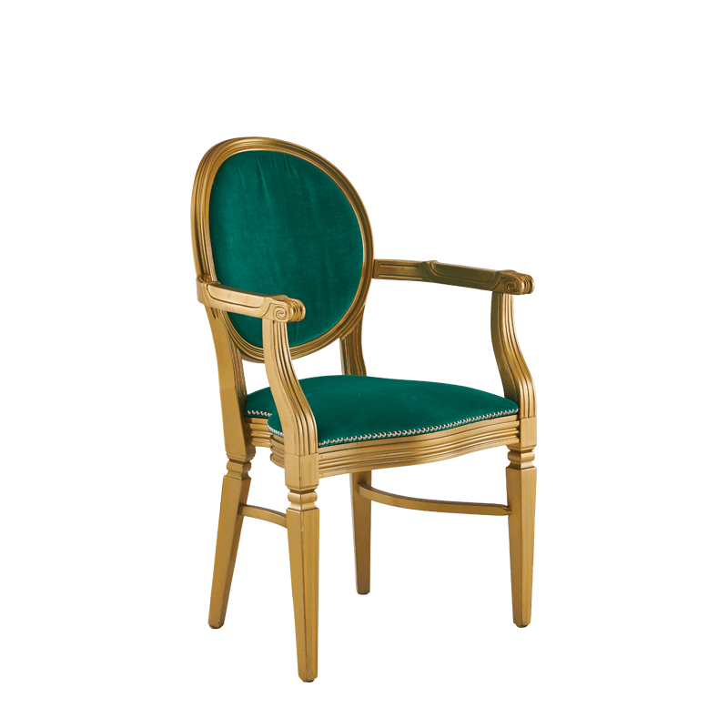 Chandelle Armchair in Gold with Jade Velvet Seat Pad