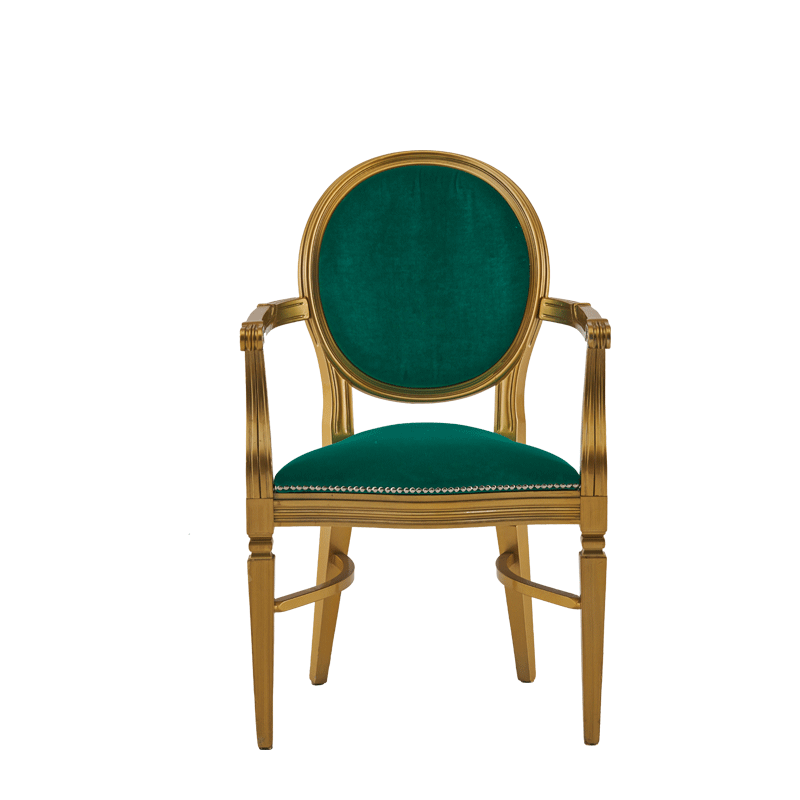 Chandelle Armchair in Gold with Jade Velvet Seat Pad