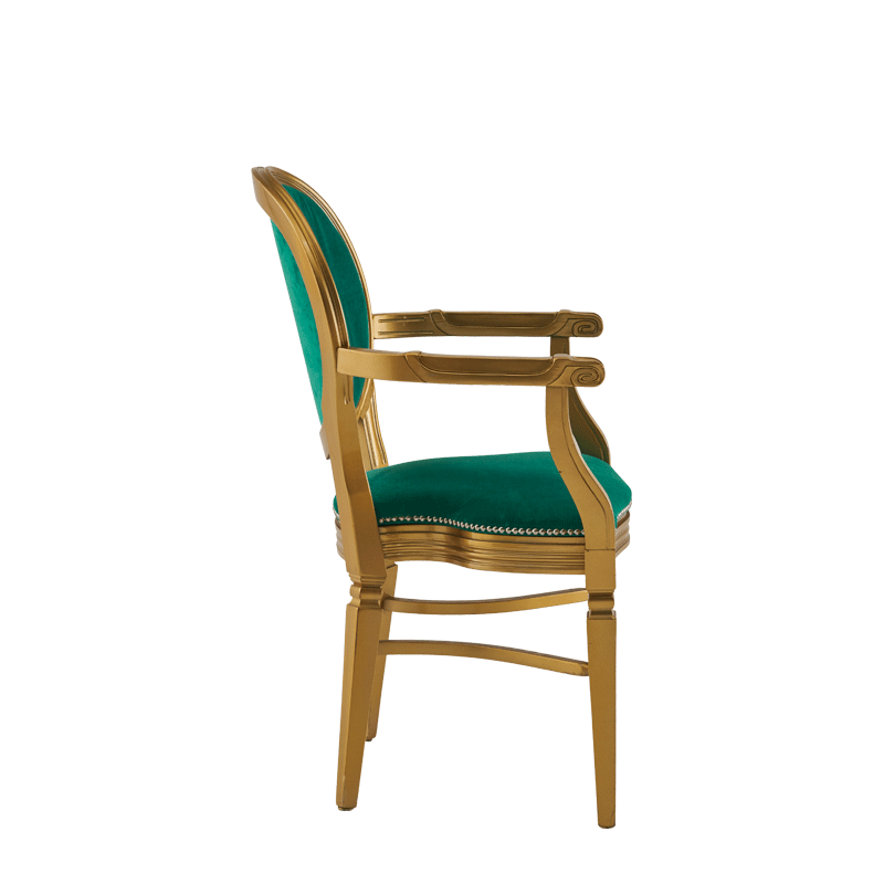 Chandelle Armchair in Gold with Jade Velvet Seat Pad