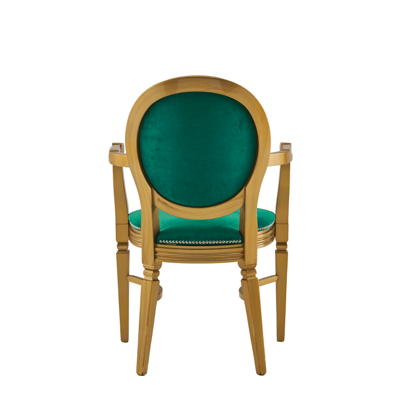 Chandelle Armchair in Gold with Jade Velvet Seat Pad