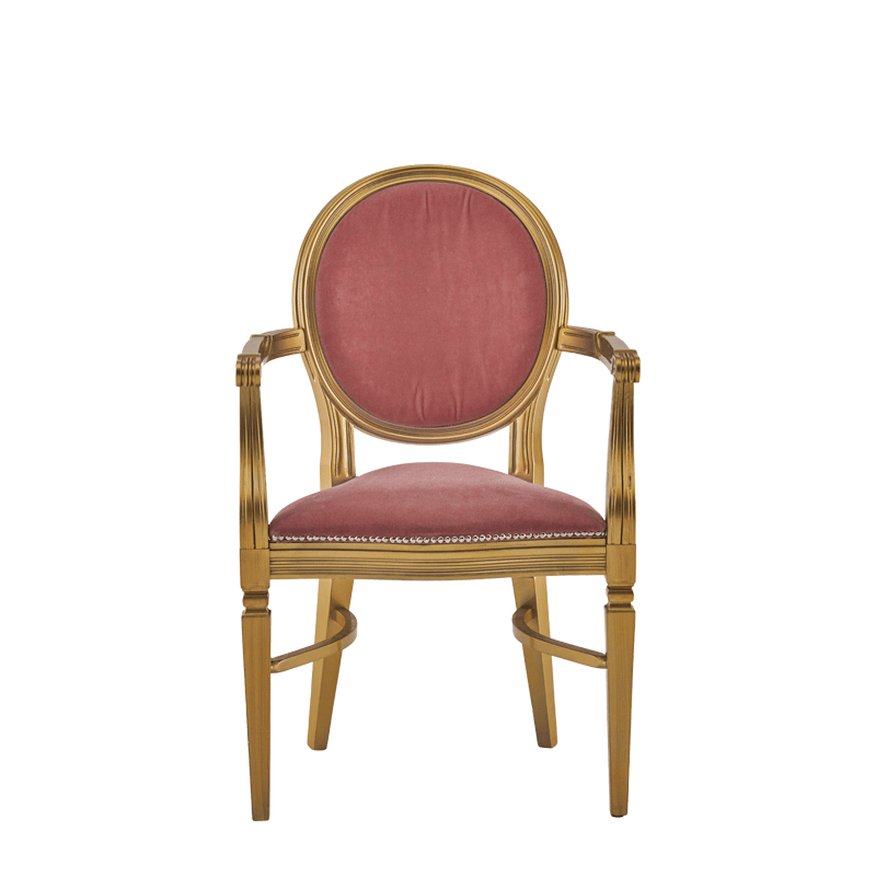 Chandelle Armchair in Gold with Rose Pink Velvet Seat Pad