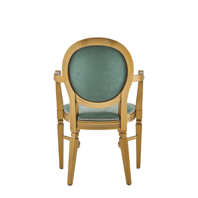 Chandelle Armchair in Gold with Seagreen Velvet Seat Pad