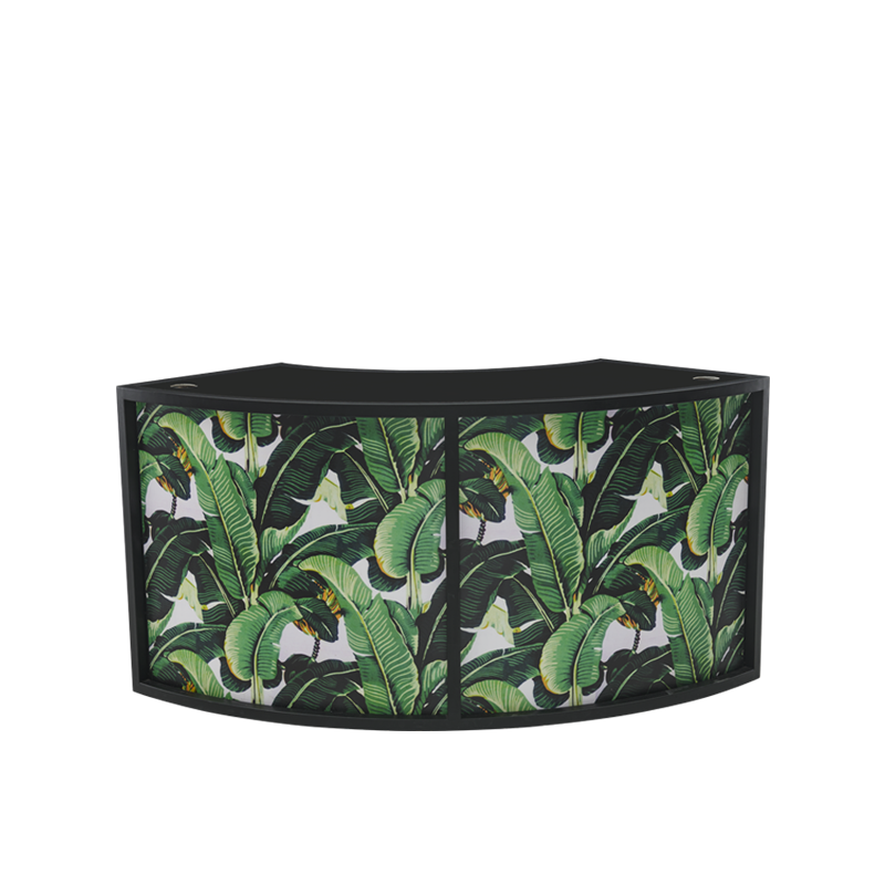 Unico Curved DJ Booth with Black Frame and Palm Leaf Print Panels