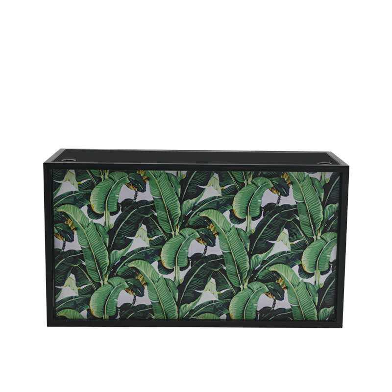 Unico DJ Booth with Black Frame and Palm Leaf Print Panels