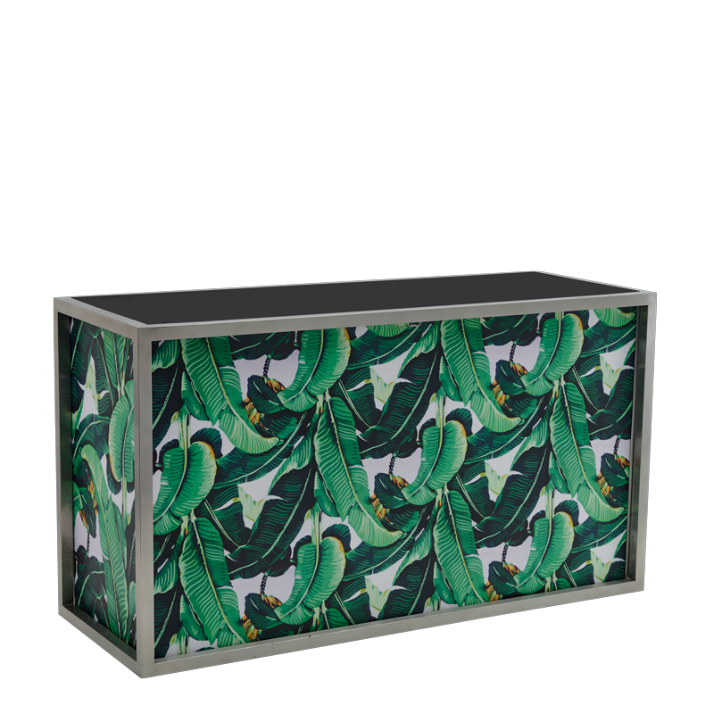 Unico DJ Booth - Stainless Steel Frame - Palm Leaf Print Panels