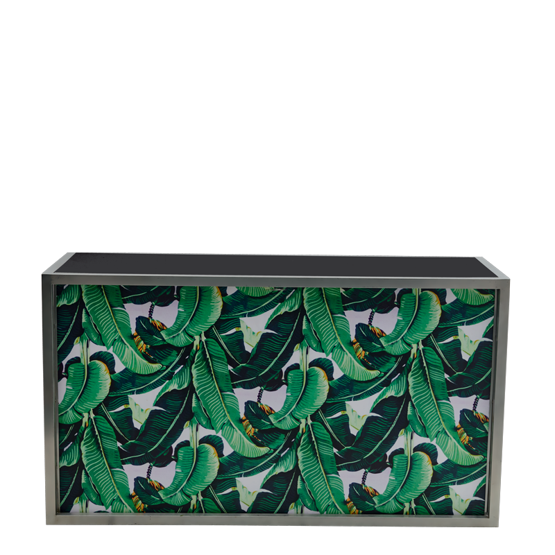 Unico DJ Booth - Stainless Steel Frame - Palm Leaf Print Panels