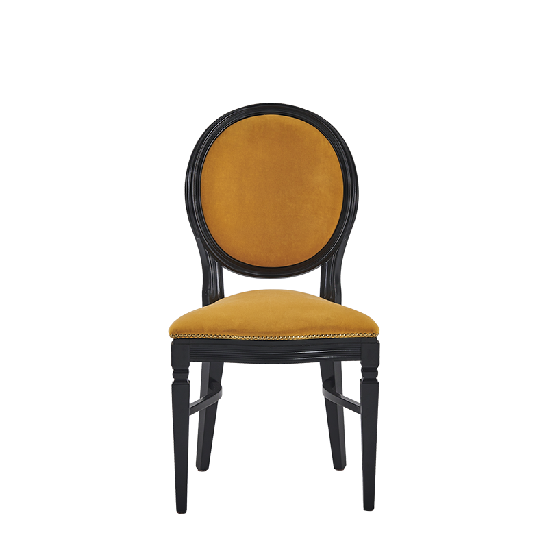 Chandelle Chair in Black with Amber Velvet Seat Pad