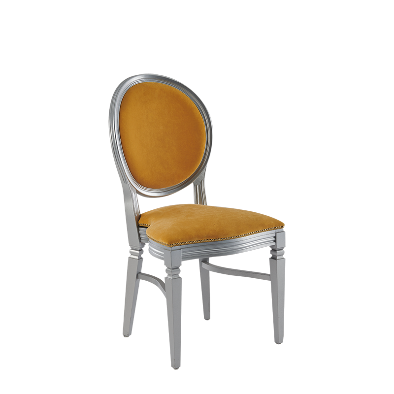 Chandelle Chair in Silver with Amber Velvet Seat Pad