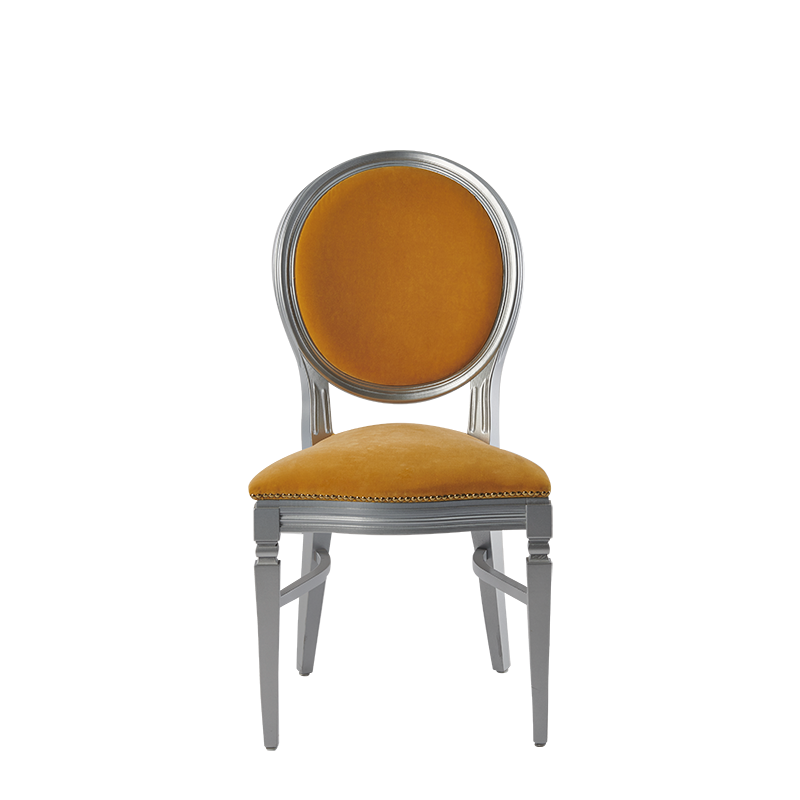 Chandelle Chair in Silver with Amber Velvet Seat Pad