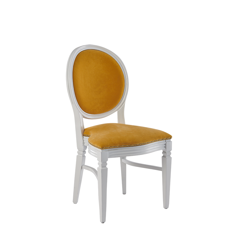 Chandelle Chair in White with Amber Velvet Seat Pad