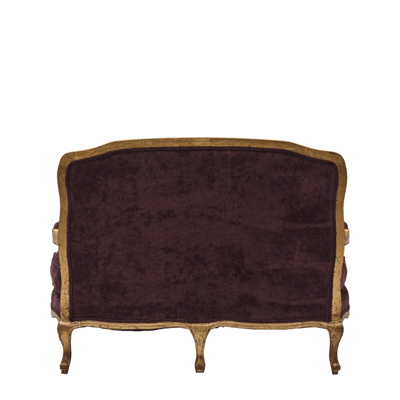 Paris Settee Sofa Amethyst in Gold upholstered in Purple Velvet