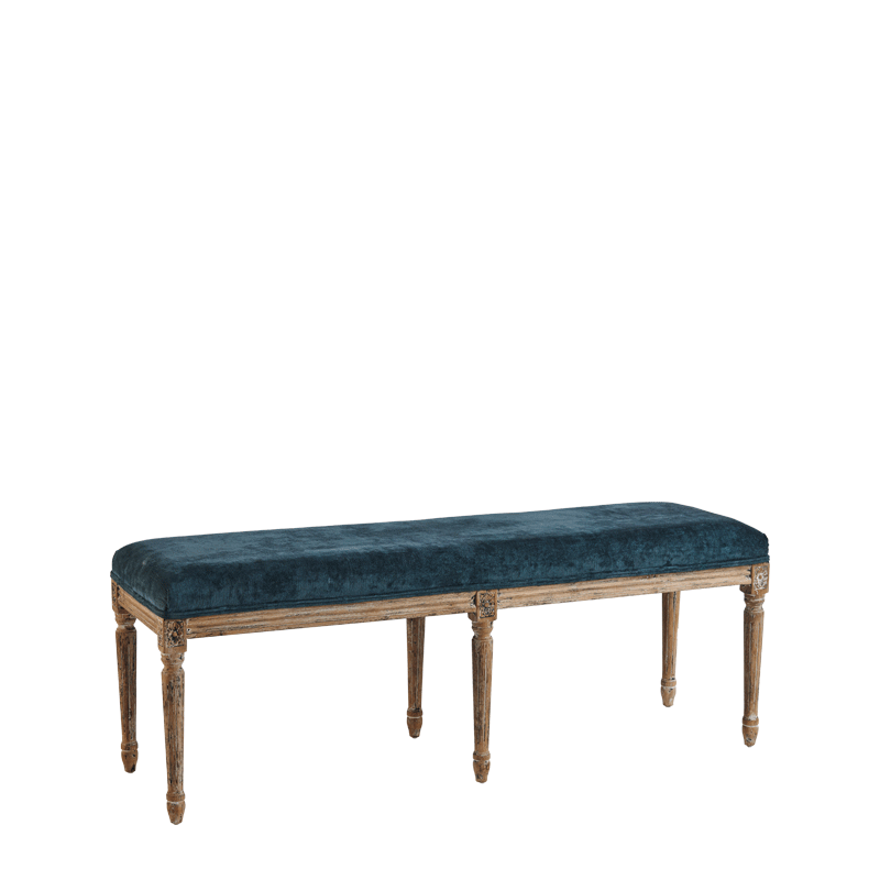 Paris Bench with Oak Frame Azzuro Blue Velvet